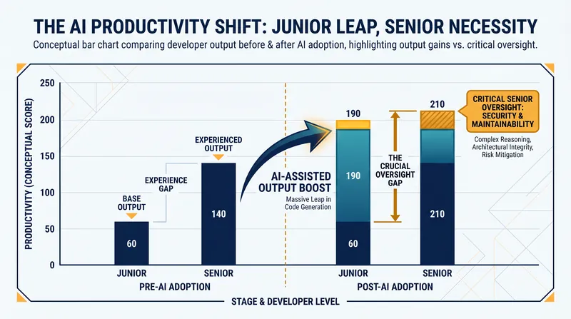 While productivity surges, the structural challenge of training junior developers and maintaining security remains.