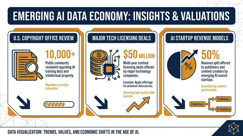 The emerging AI data economy is characterized by massive licensing deals, significant regulatory review, and new revenue-sharing models.