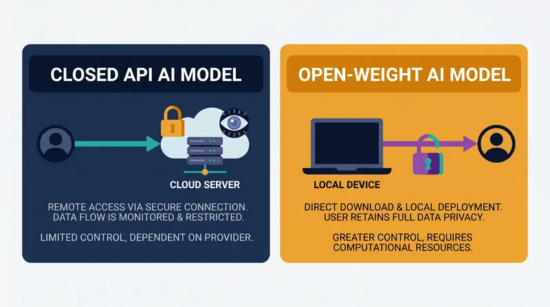 Unlike API-based models, open-weight AI can be downloaded and run locally without provider oversight.