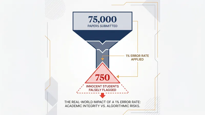 Even a 1% false positive rate scales to hundreds of innocent students being falsely accused over an academic year.