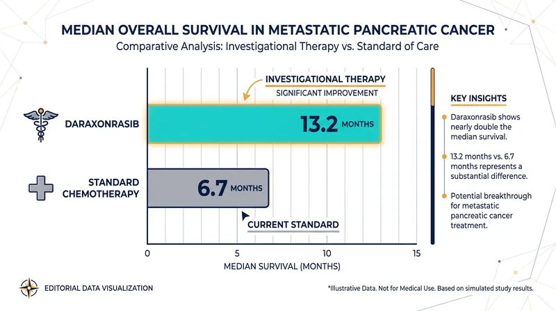 Patients receiving daraxonrasib achieved a median overall survival of 13.2 months, nearly double that of standard chemotherapy.