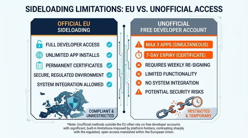 The stark differences between EU-sanctioned sideloading and the restrictive workarounds available to the rest of the world.