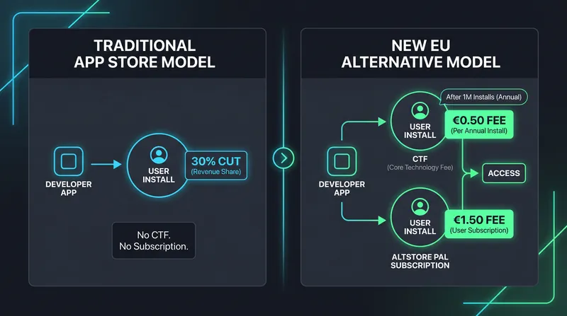 How Apple's new financial structure and the Core Technology Fee impact alternative app marketplaces.