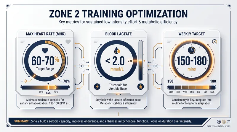 Target metrics for optimal Zone 2 cardiovascular training and metabolic health.