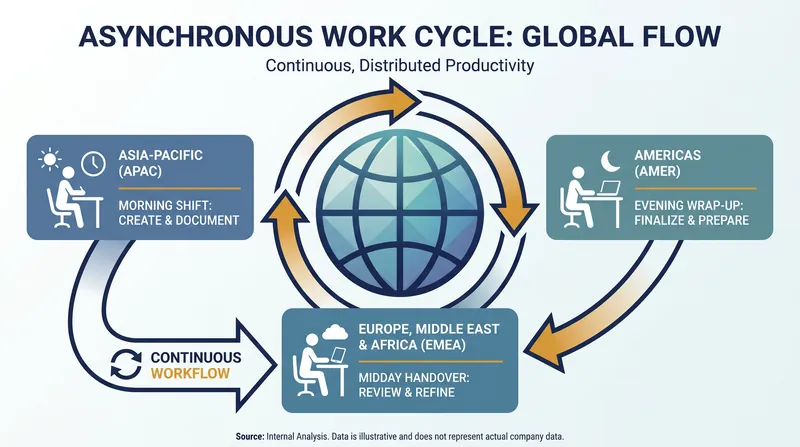 The borderless talent pool allows for continuous, follow-the-sun workflows.