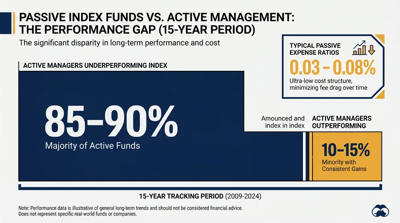 Over a 15-year period the vast majority of active fund managers fail to beat their benchmark.