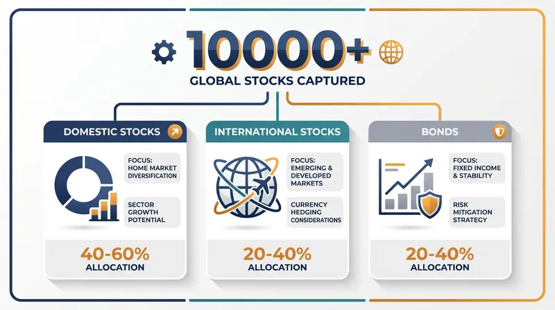 A standard three-fund portfolio captures over 10000 global stocks providing massive diversification.
