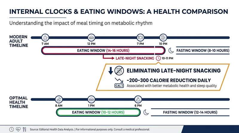 Comparing the modern extended eating window to an optimal time-restricted schedule.