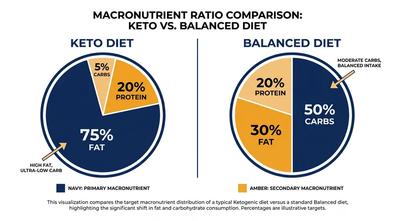 Standard macronutrient breakdowns for ketogenic and balanced diets.