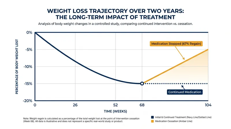 Data from the STEP trials illustrates the rapid weight regain experienced by patients who discontinue GLP-1 therapy.