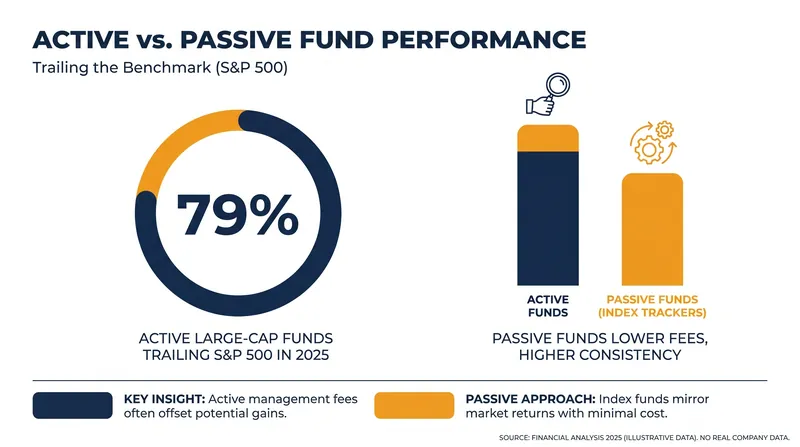 Data from the 2025 SPIVA scorecard highlights the difficulty active managers face in beating standard benchmarks.