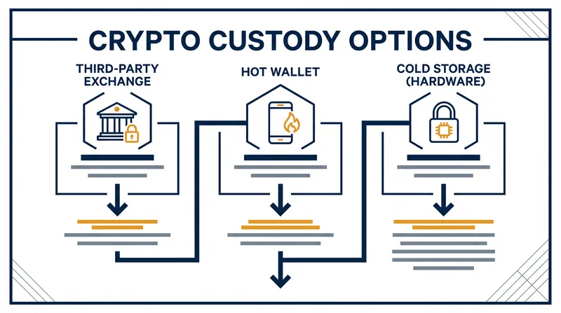 Unlike stocks, crypto investors must choose between counterparty risk (exchanges) and user-error risk (self-custody).