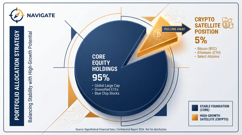 Financial planners often recommend limiting crypto to a 1% to 5% satellite position to manage risk.