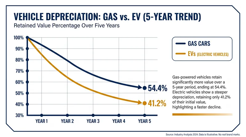 Electric vehicles currently experience a steeper depreciation curve over the first five years of ownership.