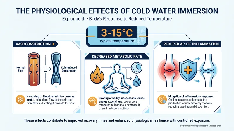 Cold water immersion drives vasoconstriction, rapidly reducing acute inflammation and numbing pain.