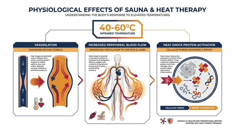 Heat therapy promotes vasodilation, increasing blood flow to clear metabolic waste and deliver repair nutrients.