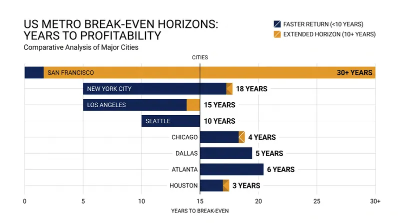 The break-even horizon varies drastically by geography, ranging from four years to never.
