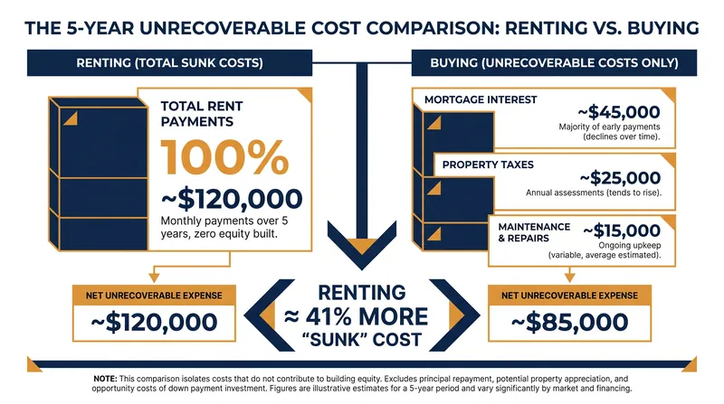 Unrecoverable costs: Renting vs. Buying in the first five years of a mortgage.