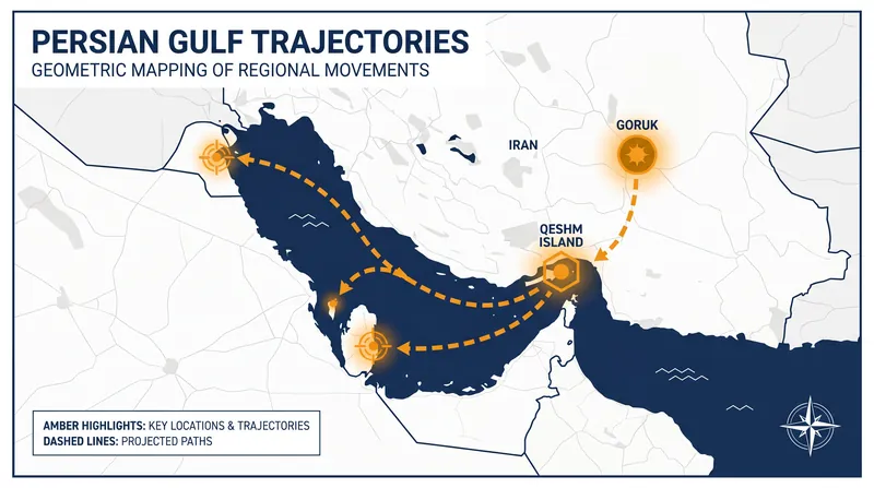 U.S. forces struck radar sites in Goruk and Qeshm Island before Iran launched ballistic missiles toward Kuwait and Bahrain.
