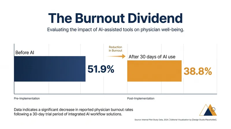 A multicenter study found a dramatic drop in burnout symptoms after just one month of ambient AI use.