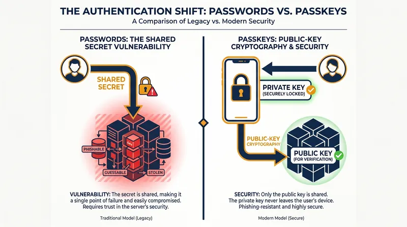 Unlike passwords, passkeys never transmit a shared secret across the internet.