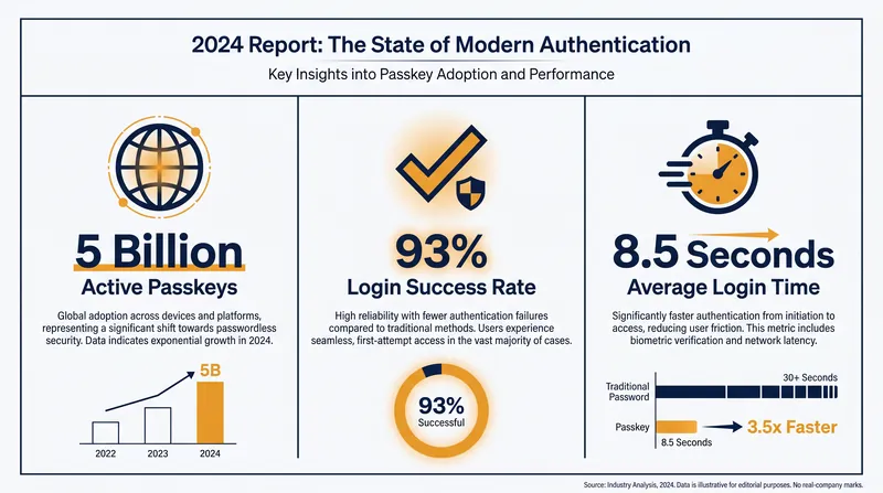 Passkeys drastically reduce login times while improving authentication success rates.