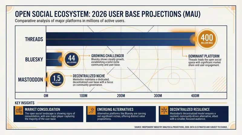 While Threads dwarfs independent networks in scale, Bluesky's AT Protocol has seen explosive growth.