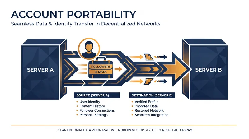 Account portability ensures that a user's social graph remains intact even if they change providers.