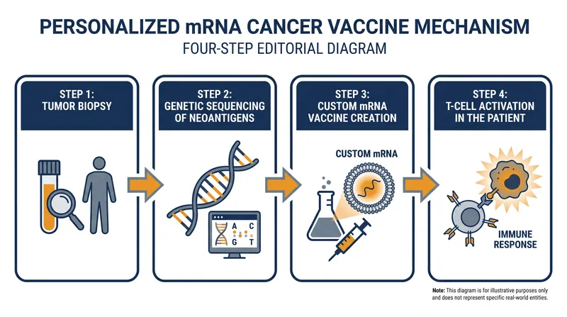 The vaccine trains the immune system to recognize up to 34 unique mutated proteins specific to the patient's cancer.