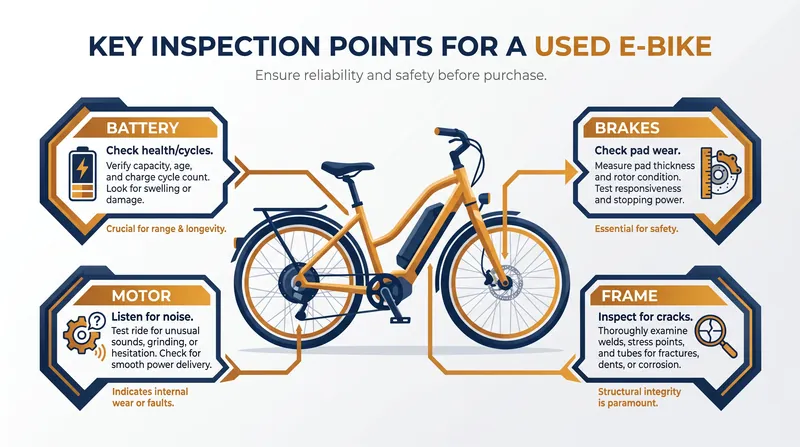 A checklist of critical components to evaluate before purchasing a pre-owned electric bicycle.