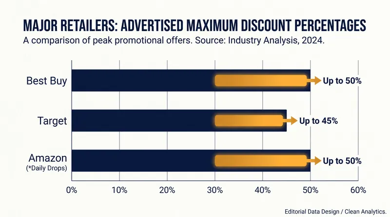 Retailers are advertising steep maximum discounts to capture early summer spending.