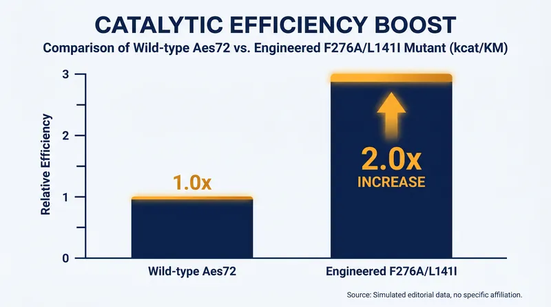 The engineered Aes72 double mutant demonstrated a two-fold increase in efficiency when breaking down polyurethane.