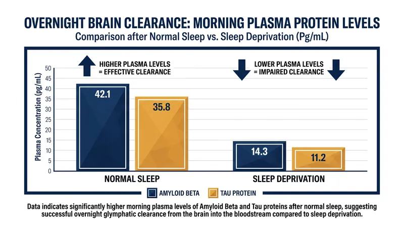 A 2026 crossover study demonstrated that normal sleep results in higher morning blood levels of amyloid and tau, indicating successful brain clearance.
