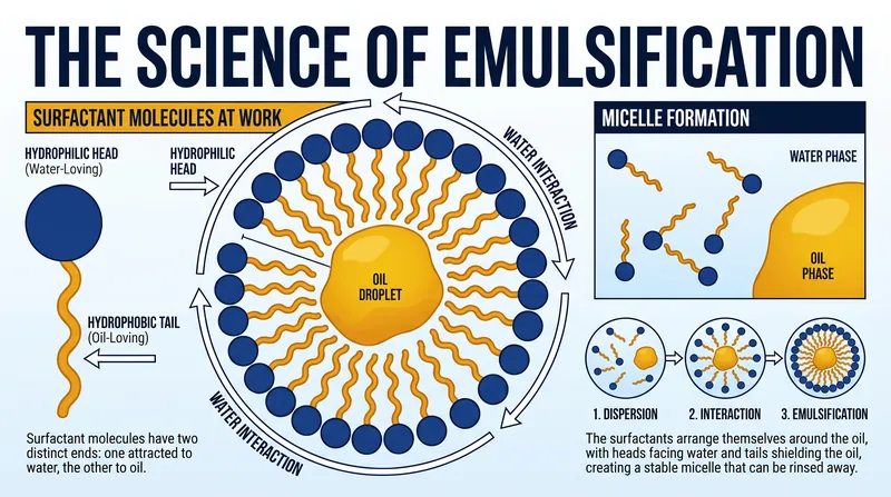 Emulsifiers act as chemical bridges, coating fat droplets to prevent them from coalescing.