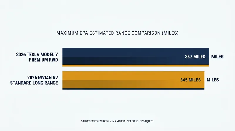 Both vehicles offer exceptional range, with the aerodynamic Model Y holding a slight edge in maximum distance.