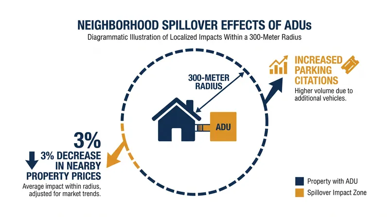 Research indicates that high ADU density can create localized negative externalities for immediate neighbors.