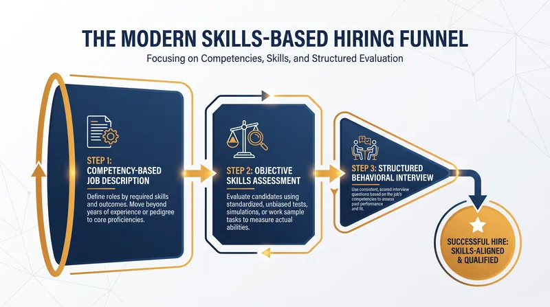 The new recruitment funnel relies on objective assessments and structured interviews to verify candidate capabilities.