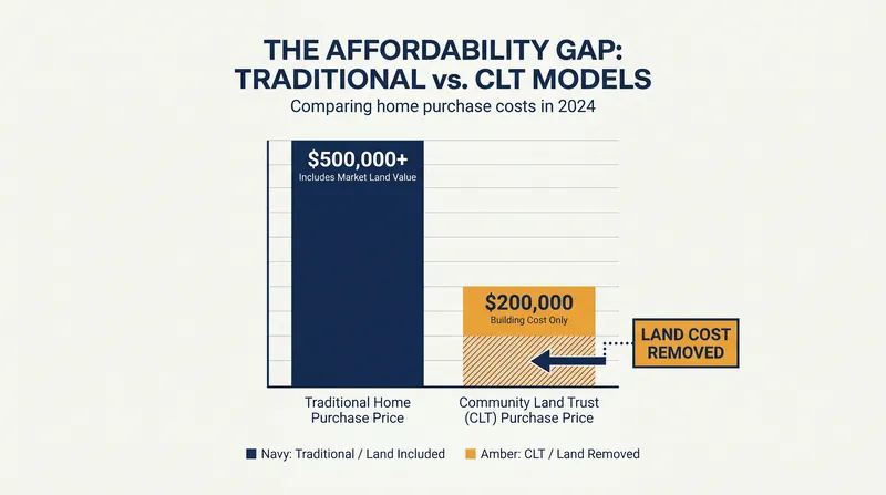 Removing the speculative cost of land allows CLTs to offer homes at prices accessible to low- and moderate-income buyers.