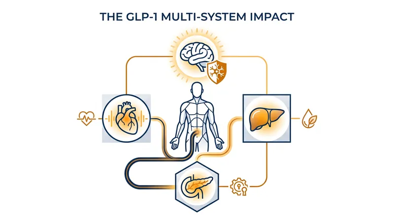 GLP-1 receptors are distributed throughout the body, allowing the hormone to influence vascular, neural, and metabolic systems simultaneously.