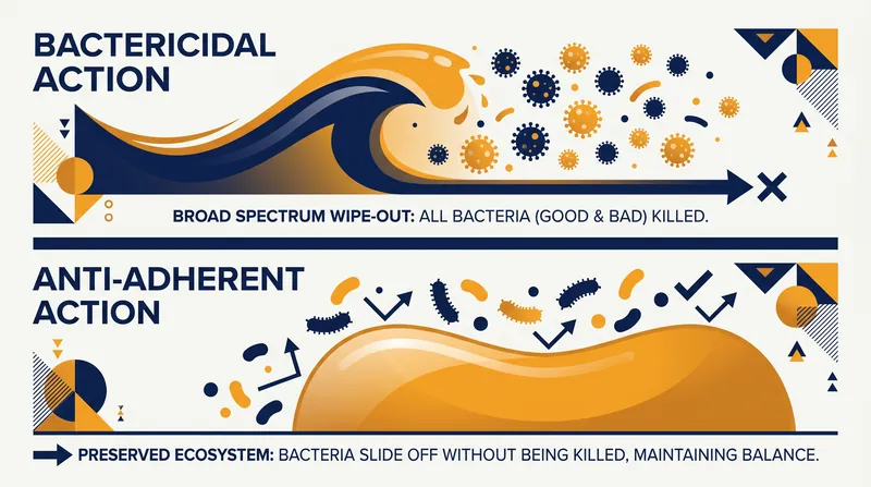Unlike bactericidal agents that kill all oral bacteria, hydroxyapatite smooths the enamel, making it mechanically difficult for harmful plaque to adhere.