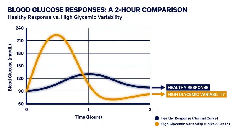 While a gentle rise in glucose after eating is normal, extreme peaks and valleys can indicate metabolic dysfunction.