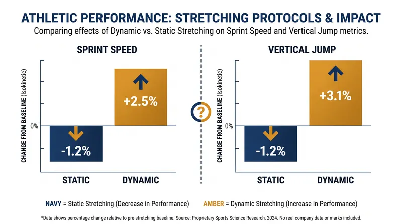 Research shows that holding static stretches before explosive exercise can temporarily reduce power and speed.