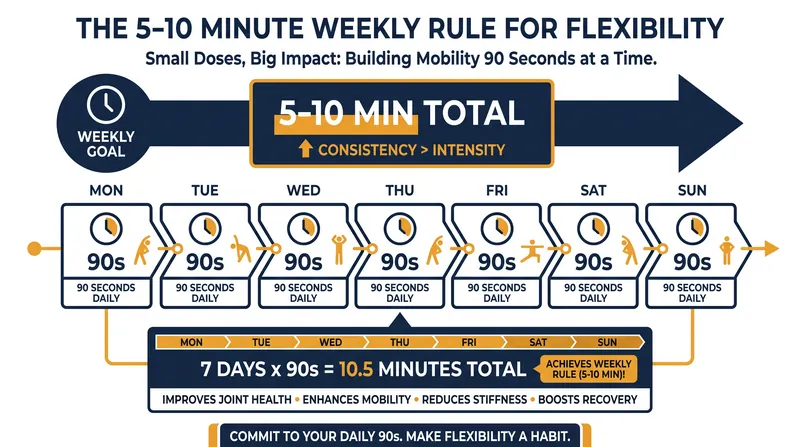 Accumulating just 5 to 10 minutes of stretching per muscle group each week is the optimal threshold for permanent flexibility gains.