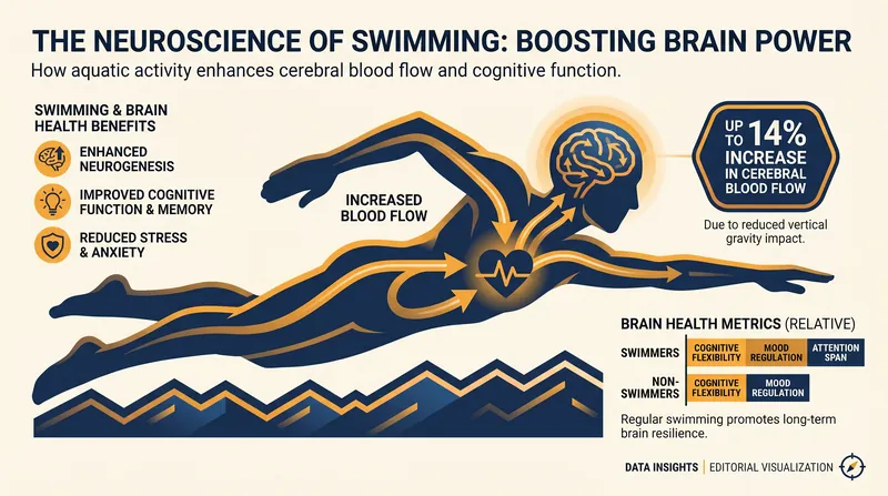 The horizontal posture of swimming eliminates vertical gravity, significantly increasing cerebral perfusion.