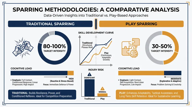 Play sparring drastically reduces intensity to protect the brain while maintaining high technical engagement.