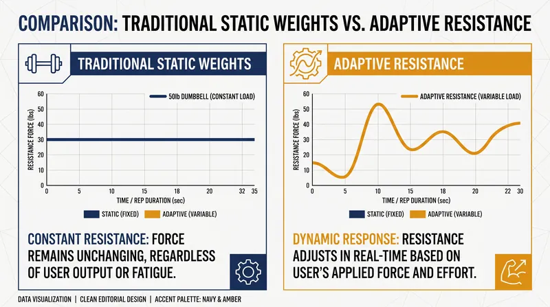 Unlike static weights, adaptive resistance matches the user's exact strength curve throughout the entire movement.