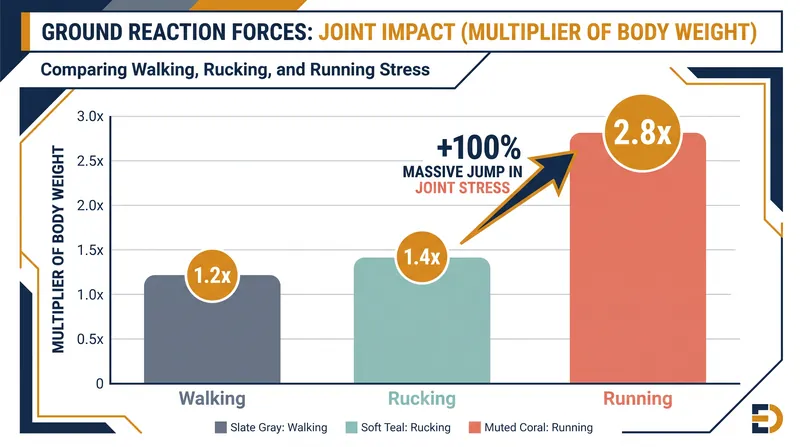 Rucking subjects the knees and ankles to roughly half the impact force of running.