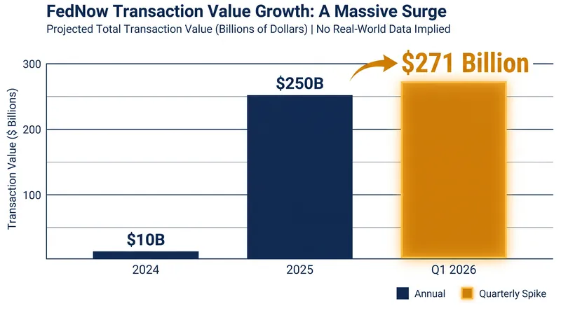 FedNow processed $271 billion in the first quarter of 2026, driven largely by high-value corporate transfers.