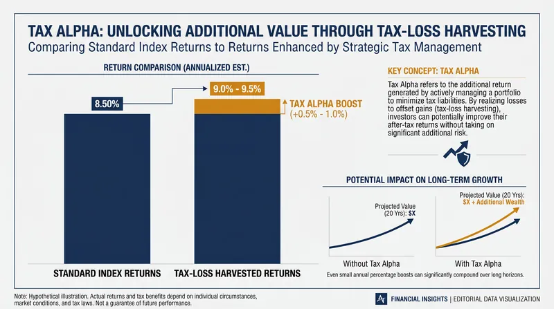 Consistent tax-loss harvesting can potentially add 0.5% to 1.0% in after-tax returns annually.