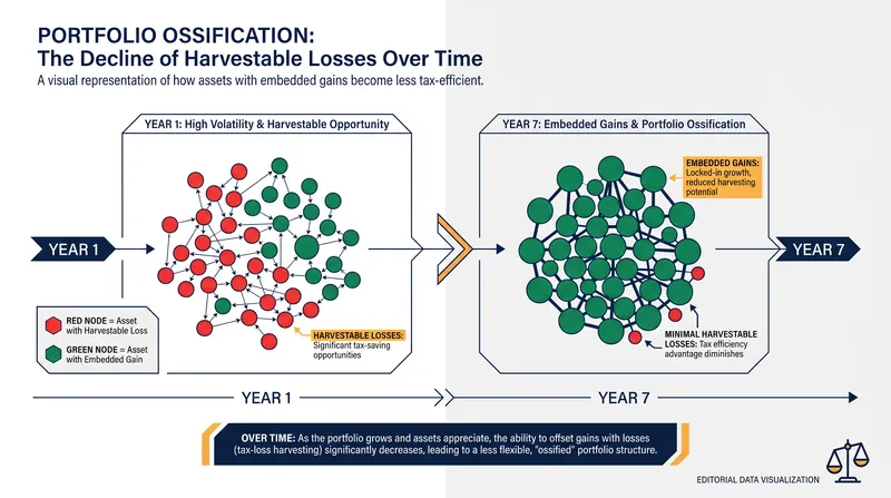 Over time, portfolios 'ossify' as prolonged market growth eliminates harvestable losses.